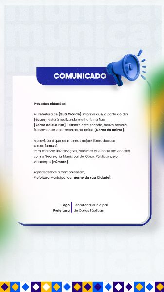 PREFEITURA COMUNICADO AVISO INFORME IMPORTANTE SOCIAL MEDIA FLYER PSD EDITÁVEL