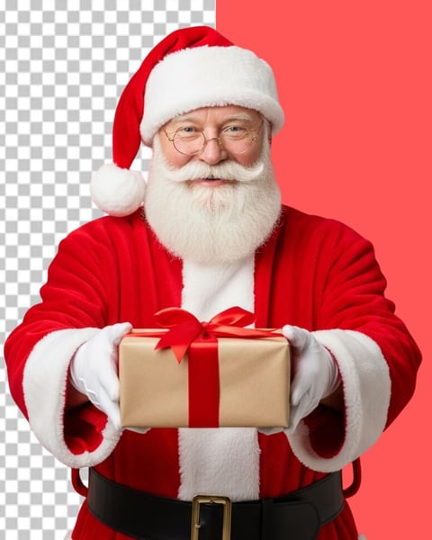 IMAGEM DE PAPAI NOEL COM PRESENTE NA MÃO EM PNG TRANSPARENTE