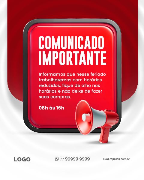 SOCIAL MEDIA PARA AVISOS E COMUNICADOS - VERMELHO