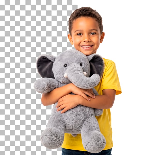 CRIANÇA COM BICHO DE PELÚCIA PSD EDITÁVEL