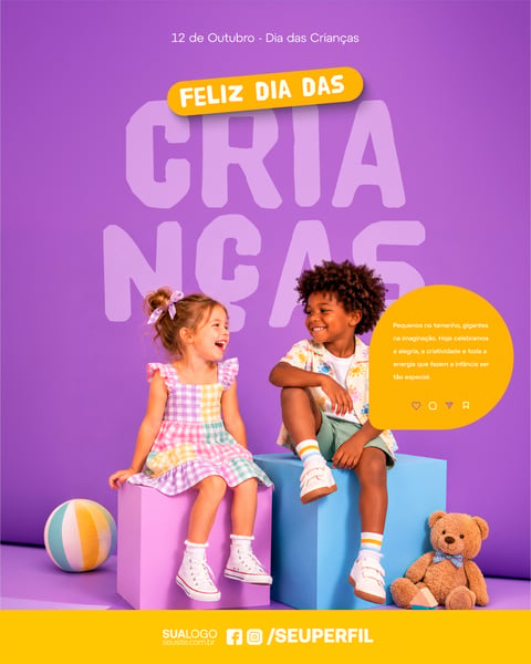 Banner De Celebração Do Dia Das Crianças Com Crianças Felizes Social Media PSD Editável