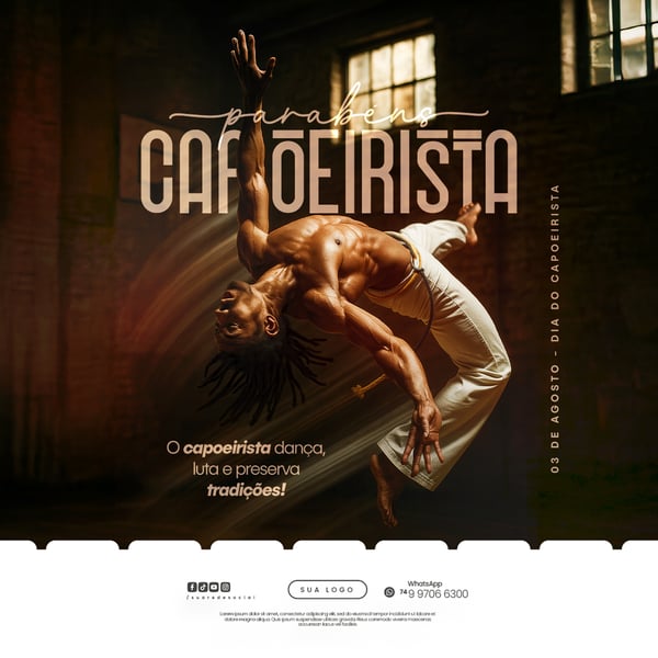 03 DE AGOSTO DIA DO CAPOEIRISTA CAPOEIRA FLYER SOCIAL MEDIA PSD EDITÁVEL