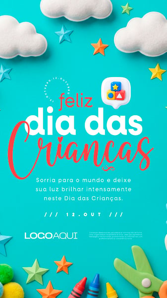 FELIZ DIA DAS CRIANÇAS 12 DE OUTUBRO SOCIAL MEDIA FLYER PSD EDITÁVEL STORY