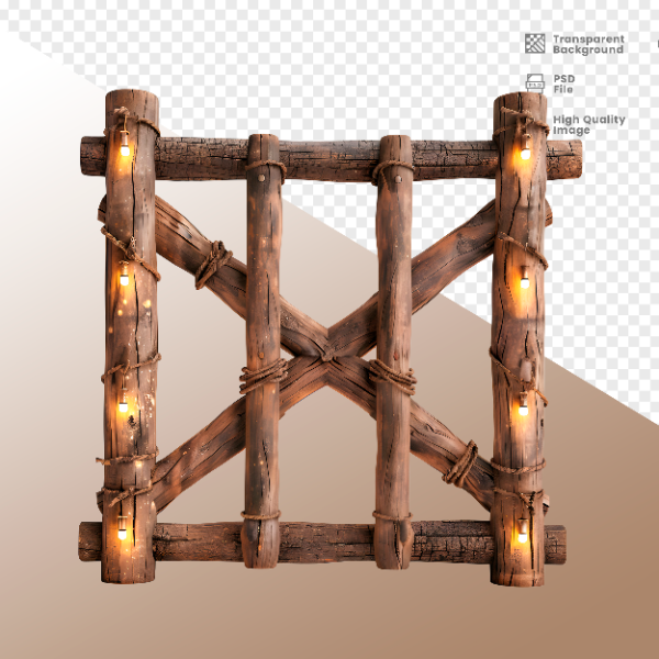 CERCA DE MADEIRA COM LUZ - ELEMENTO 3D PARA COMPOSIÇÃO - WOOD