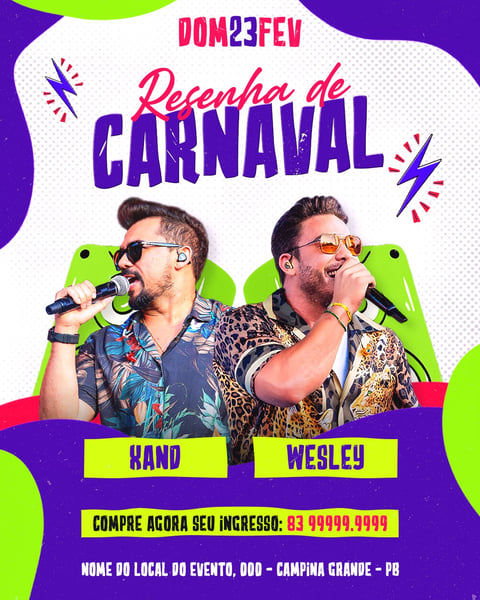 FLYER EVENTO PSD EDITÁVEL FEED RESENHA DE CARNAVAL