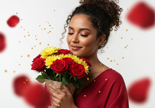 XOO MULHER SEGURANDO FLORES PSD EDITÁVEL