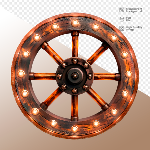 RODA DE MADEIRA COM LUZ - ELEMENTO 3D PARA COMPOSIÇÃO - WOOD