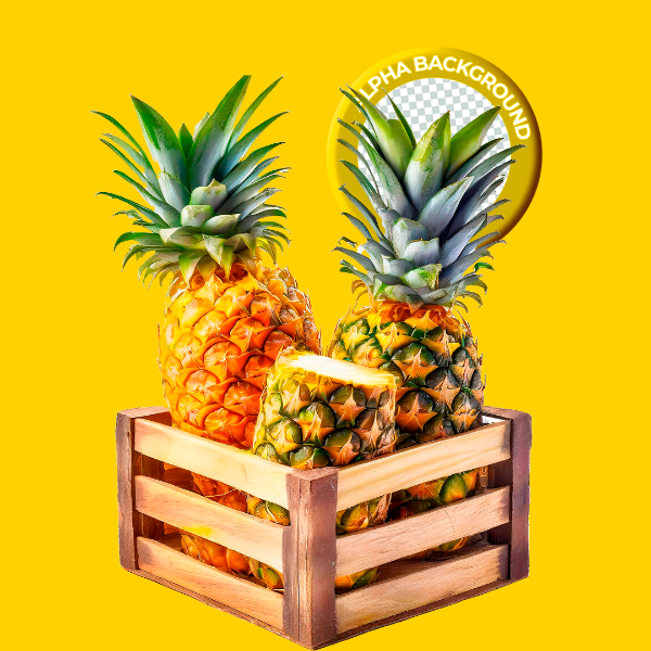 ELEMENTO CAIXOTE COM ABACAXI COMPOSIÇÃO PNG TRANSPARENTE SEM FUNDO