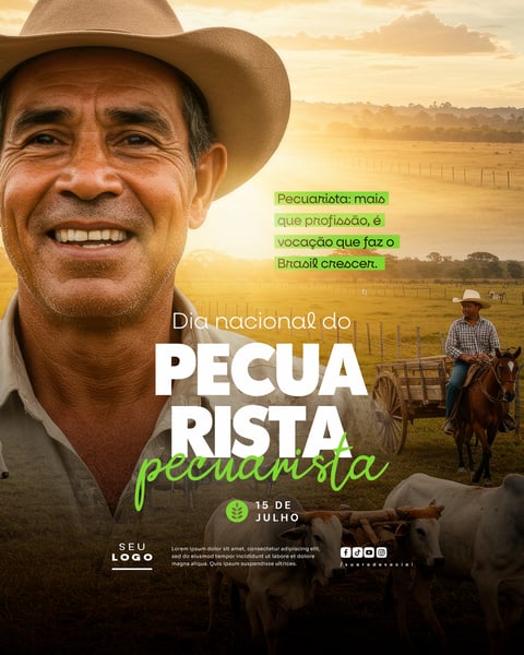 DIA NACIONAL DO PECUARISTA 15 DE JULHO SOCIAL MEDIA PSD EDITÁVEL FEED