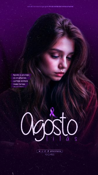 AGOSTO LILÁS CAMPANHA MÊS DA CONSCIENTIZAÇÃO PELO FIM DA VIOLÊNCIA CONTRA A MULHER SOCIAL MEDIA FLYER PSD EDITÁVEL