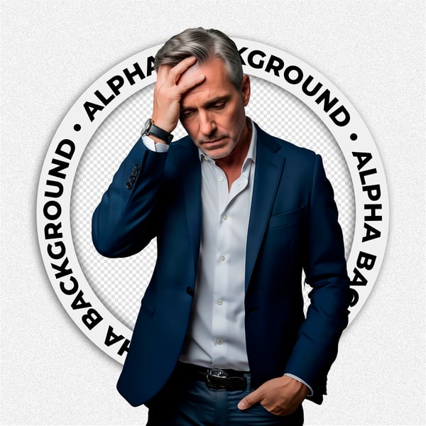 HOMEM DE TERNO DE MEIA IDADE PREOCUPADO COM MÃO NA CABEÇA 3