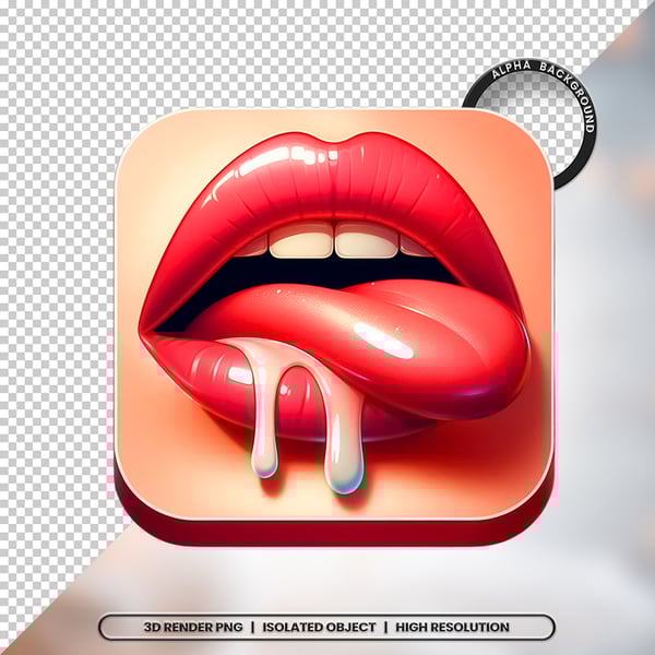 3D RENDER BOCA LÍNGUA LEITE ELEMENTO ÍCONE PSD PNG