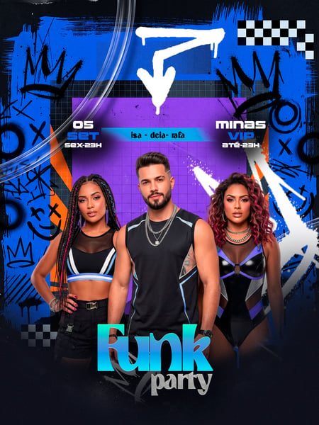 FLYER FUNK PARTY TRÊS MODELOS GRAFITE AZUL ROXO FEED PSD EDITÁVEL