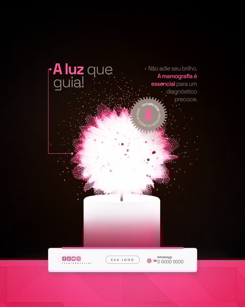 A LUZ QUE GUIA OUTUBRO ROSA PREVENÇÃO DO CÂNCER DE MAMA SOCIAL MEDIA PSD EDITÁVEL