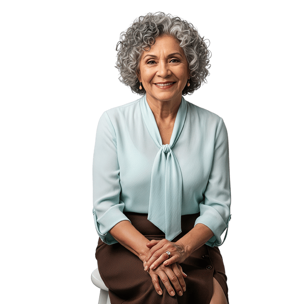 SENHORA SORRIDENTE COM CABELOS GRISALHOS 1