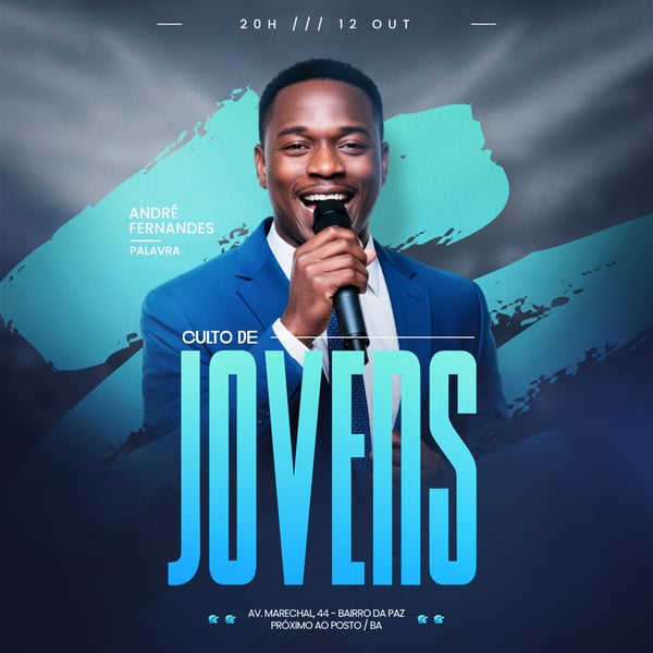 FLYER GOSPEL CULTO DOMINGO DE LOUVOR E ADORAÇÃO IGREJA SOCIAL MEDIA PSD EDITÁVEL