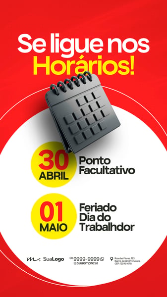 COMUNICADO DE HORÁRIO ESPECIAL DE FUNCIONAMENTO SOCIAL MEDIA PSD EDITÁVEL 3 STORY