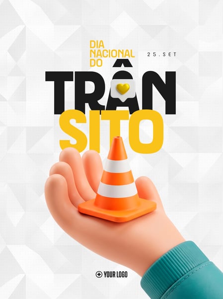 DIA NACIONAL DO TRÂNSITO CONE 3D SOCIAL MEDIA FLYER PSD EDITÁVEL
