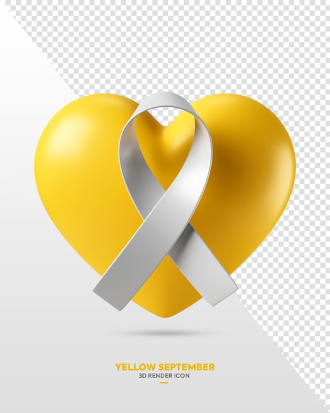 Icone coração e laço para campanha de Setembro Amarelo 3D Render Isolado