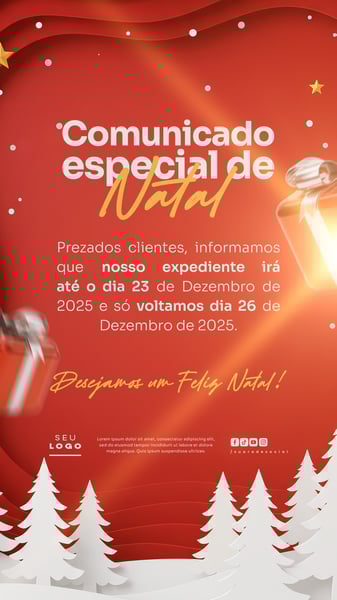 COMUNICADO DE NATAL AVISO ANÚNCIO RECESSO FERIADO SOCIAL MEDIA PSD EDITÁVEL STORY 27