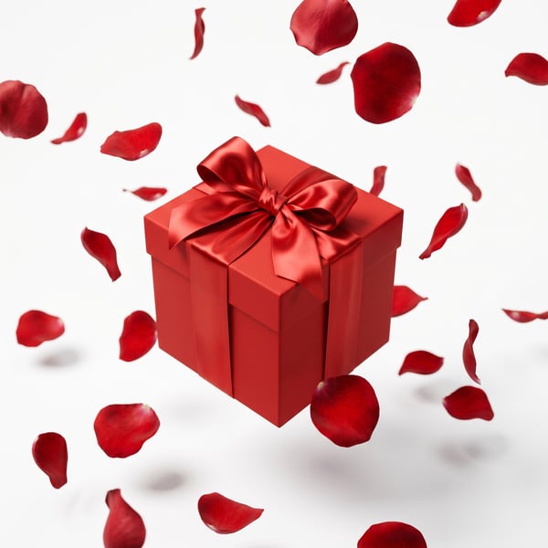 CAIXA DE PRESENTE COM PETÁLAS DE FLOR ROSA EM VOLTA 03