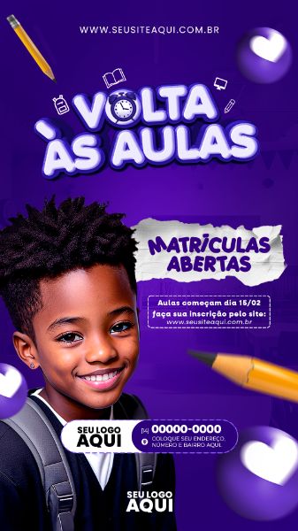 STORY | VOLTA ÀS AULAS | MATRÍCULAS ABERTAS | ESCOLA | PSD EDITÁVEL