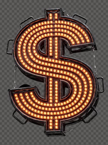 CIFRÃO ELEMENTO 3D COM LUZES EM PNG