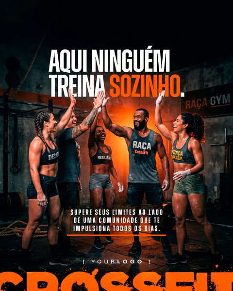 AQUI NINGUÉM TREINA SOZINHO CROSSFIT SOCIAL MEDIA PSD EDITÁVEL