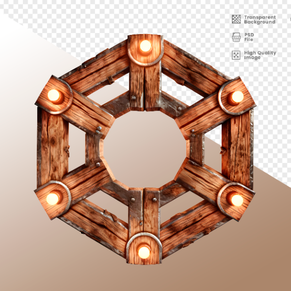 CÍRCULO DE MADEIRA COM LUZ - ELEMENTO 3D PARA COMPOSIÇÃO - WOOD