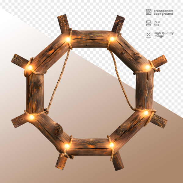 CÍRCULO DE MADEIRA COM LUZ - ELEMENTO 3D PARA COMPOSIÇÃO - WOOD