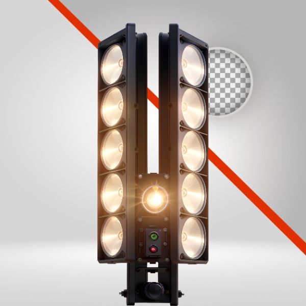 PAINEL REFLETORES 02, LANTERNA DE FOCO PARA SHOWS RETRÔ, LUZES ARTIFICIAS PARA COMPOSIÇÃO, ELEMENTO PNG 3D-IA