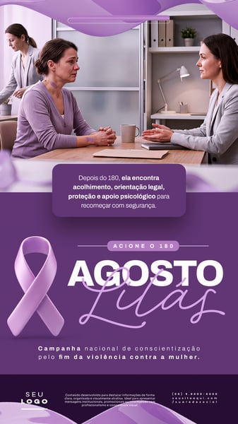 AGOSTO LILÁS CAMPANHA DE CONSCIENTIZAÇÃO PELO FIM DA VIOLÊNCIA CONTRA A MULHER STORY SOCIAL MEDIA PSD EDITÁVEL 4