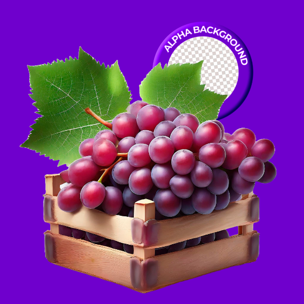 ELEMENTO CAIXOTE COM UVA PARA COMPOSIÇÃO PNG TRANSPARENTE SEM FUNDO
