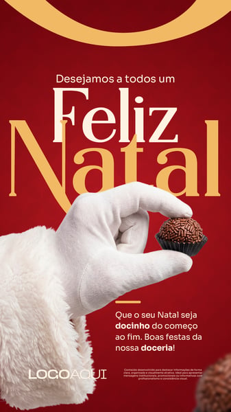 FELIZ NATAL COM BRIGADEIRO NA MÃO DE PAPAI NOEL SOCIAL MEDIA FLYER PSD EDITÁVEL STORY