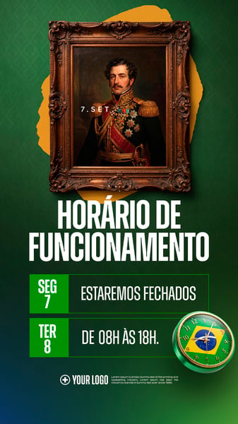INDEPENDÊNCIA DO BRASIL HORÁRIO SOCIAL MEDIA FLYER PSD EDITÁVEL STORY