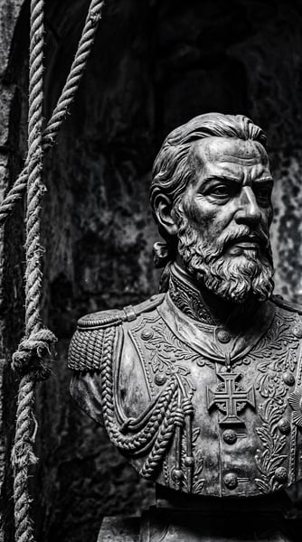 Estáta de Tiradentes com uma corda ao lado pendurada 5
