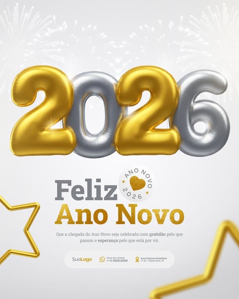Feliz Ano Novo 2026 Post Social Media PSD Editável