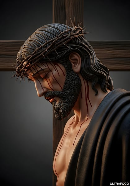 JESUS CRISTO COM A COROA DE ESPINHO E A CRUZ DE MADEIRA 04