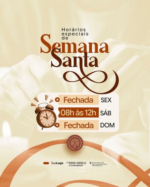 HORÁRIO DE FUNCIONAMENTO SEMANA SANTA INFORMATIVO SOCIAL MEDIA PSD EDITÁVEL 3
