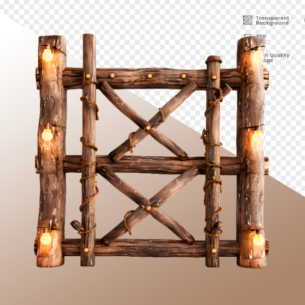 CERCA DE MADEIRA COM LUZ - ELEMENTO 3D PARA COMPOSIÇÃO - WOOD