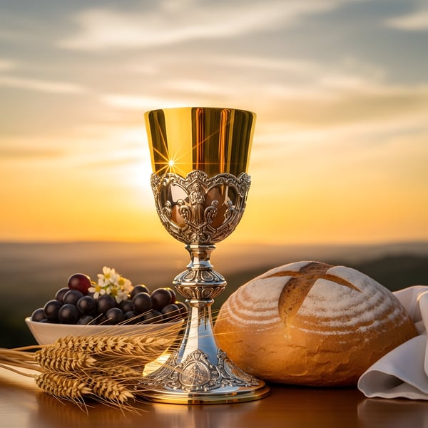 SANTA CEIA DO SENHOR AO POR DO SOL UVA TAÇA PÃO E TRIGO 01