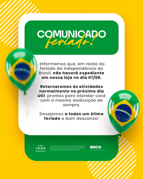 COMUNICADO DE FERIADO AVISO 7 DE SETEMBRO INDEPENDÊNCIA DO BRASIL SOCIAL MEDIA PSD EDITÁVEL (4)