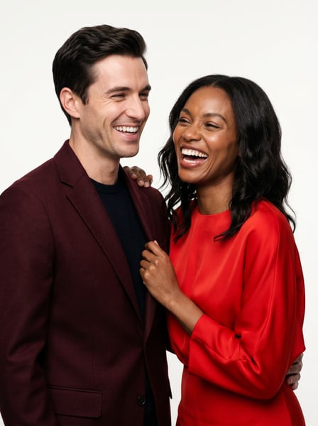 Casal de namorados feliz trocando sorrisos 02