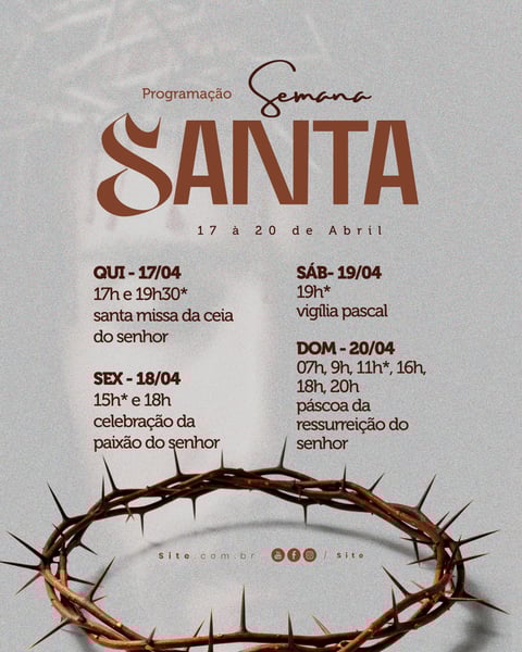 PROGRAMAÇÃO SEMANA SANTA PÁSCOA CALENDÁRIO SOCIAL MEDIA EDITAVEL
