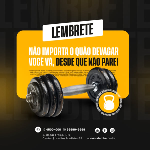 ACADEMIA - LEMBRETE PARA QUEM MALHA