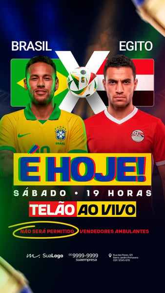 STORY É HOJE BRASIL X EGITO 06 DE JUNHO NO TELÃO PSD EDITÁVEL