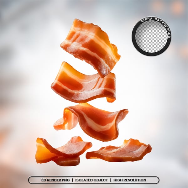 3D RENDER FATIAS PEDAÇOS DE BACON CARNE ELEMENTO ÍCONE PSD PNG 6