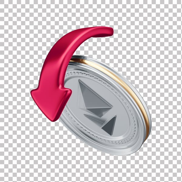 DVT ASSET 3D DE CRIPTOMOEDAS ETHEREUM SIMBOLIZANDO QUEDA COM FUNDO ISOLADO (3)
