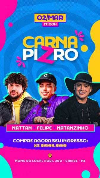 FLYER EVENTO PSD EDITÁVEL STORIES CARNA PIZERO
