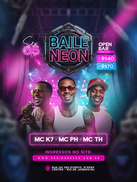 FLYER BAILE NEON FEED PSD EDITÁVEL